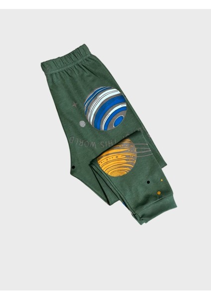 Erkek Çocuk %100 Pamuklu Yeşil Gezegen Desenli Uzun Kollu Pijama Takımı fırsatları