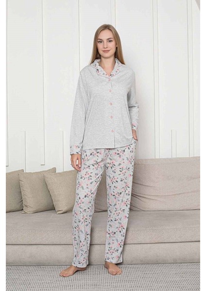 Kadın Bej Kalpli Mevsimlik Boydan Önden Düğmeli Gömlek Yaka Likralı Viskon Uzun Kol Cepli Pijama Takımı fırsatları