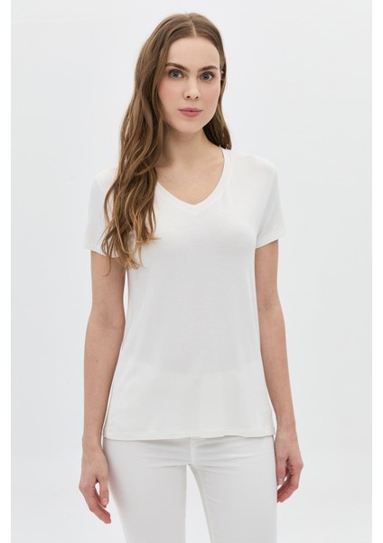 Kadın Basic V Yaka T-Shirt 5980 Ekru fiyatları