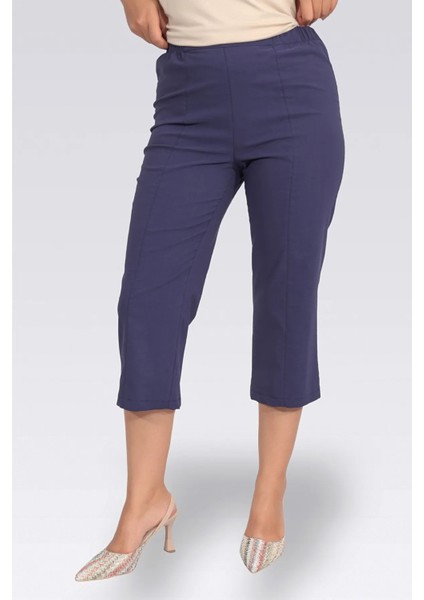Tolga Saraçoğlu Kadın Ince Kumaş Beli Lastikli Rahat Kesim Kapri 30267 Lacivert fiyatları