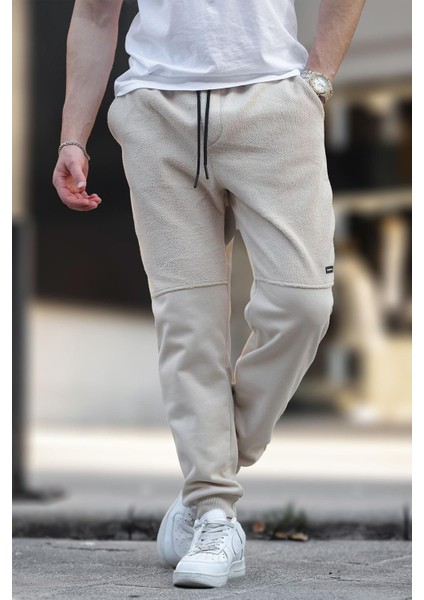 Bej Erkek Paçası Lastikli Polar Eşofman Altı 6555