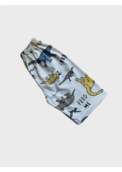 Erkek Çocuk Pamuklu Sütlü Kahve Dinozor Desenli Kısa Kollu Şortlu Yazlık Pijama Takımı fırsatları