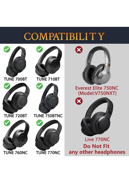 Jbl Tune 700(700BT)/710(710BT)/720(720BT)/750 (750BT,750BTNC)/760(760NC)/770(770NC) Uyumlu Kulaklık Pedi Protein Kulak Yastık Süngeri Gürültü Yalıtım Köpüğü Earpad fırsatları