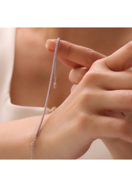 925 Ayar Gümüş Mor Renk Zirkon Taşlı Rodyumlu Ayarlanabilir Şık Suyolu Bileklik fiyatları