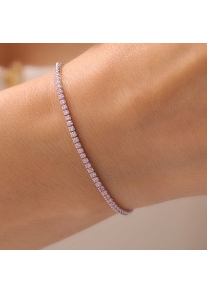 925 Ayar Gümüş Mor Renk Zirkon Taşlı Rodyumlu Ayarlanabilir Şık Suyolu Bileklik modelleri