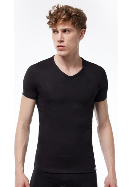 Erkek Termal V Yaka Kısa Kol Body Üst Siyah- S&m 1 Adet