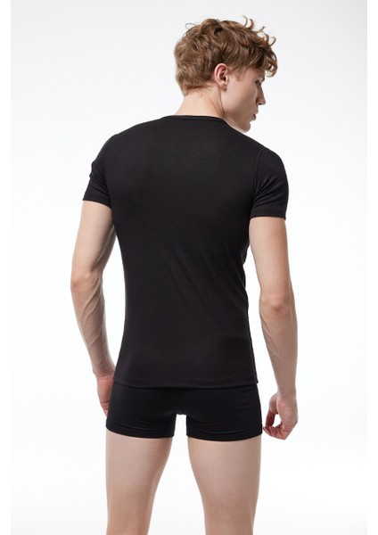 Erkek Termal V Yaka Kısa Kol Body Üst Siyah- S&m 1 Adet modelleri