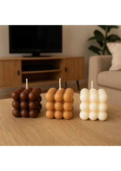 3’lü Kahverengi Bubble Mum Seti – Dekoratif El Yapımı