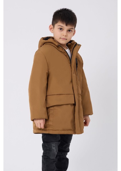 Spor Erkek Çocuk Kürklü Su ve Rüzgar Geçirmez Kapüşonlu 3 Cep Kışlık Mont & Kaban & Parka