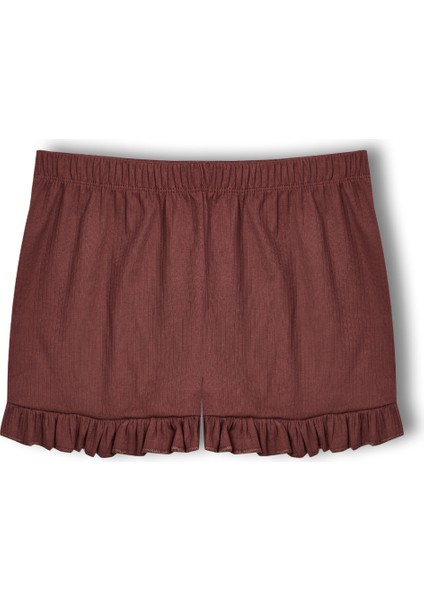Pamuklu Iğne Çıkarmalı Ince Askılı Crop Atlet Paçası Fırfırlı Şort Kadın Pijama Takımı