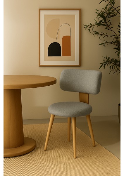 Modern Geniş Oturumlu Teddy Kumaşlı Sandalye, Ahşap Ayaklı Şık Salon Mutfak Balkon Sandalyesi