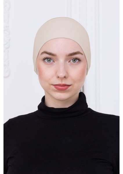 Geçmeli Bone Önü Dikişsiz Kaymaz Lastikli Kadın Tesettür Pratik Geçme Iç Bone Bej modelleri