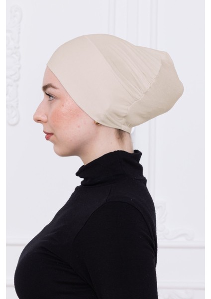 Geçmeli Bone Önü Dikişsiz Kaymaz Lastikli Kadın Tesettür Pratik Geçme Iç Bone Bej indirimleri