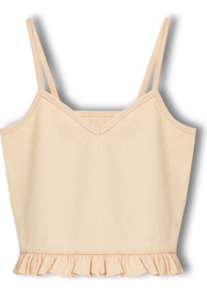 Pamuklu Iğne Çıkarmalı Ince Askılı Crop Atlet Paçası Fırfırlı Şort Kadın Pijama Takımı fırsatları