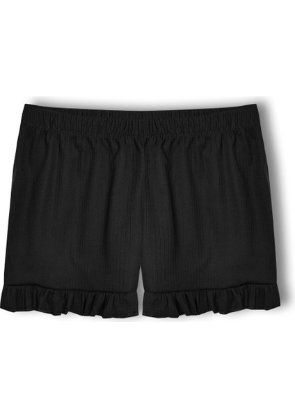 Pamuklu Iğne Çıkarmalı Ince Askılı Crop Atlet Paçası Fırfırlı Şort Kadın Pijama Takımı