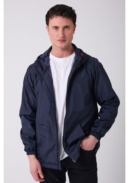 Erkek Astarlı Kanguru Cepli Su ve Rüzgar Geçirmez Kapüşonlu Cepli Yağmurluk - Rüzgarlık fiyatları