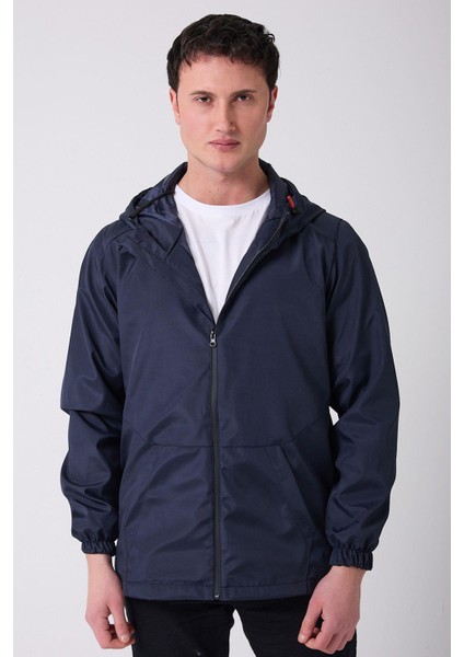Erkek Astarlı Kanguru Cepli Su ve Rüzgar Geçirmez Kapüşonlu Cepli Yağmurluk - Rüzgarlık fırsatları