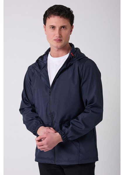 Erkek Astarlı Kanguru Cepli Su ve Rüzgar Geçirmez Kapüşonlu Cepli Yağmurluk - Rüzgarlık indirimleri