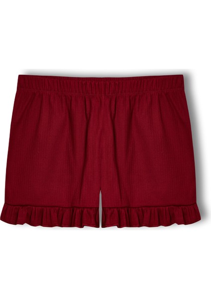 Pamuklu Iğne Çıkarmalı Ince Askılı Crop Atlet Paçası Fırfırlı Şort Kadın Pijama Takımı