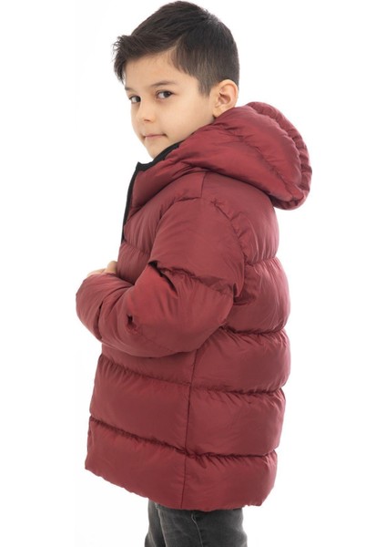 Spor Erkek Çocuk Polarlı Kürklü Kapüşonlu Su Geçirmez Rüzgara Dayanıklı Şişme Kışlık Mont