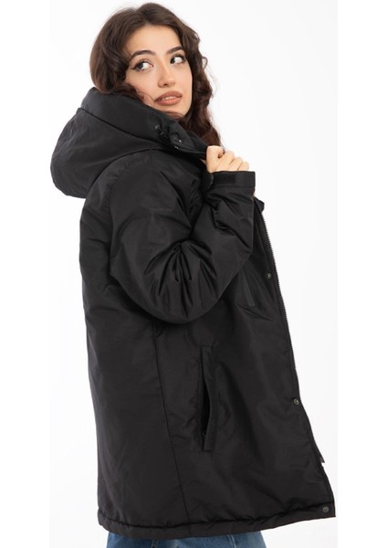 Spor Kadın Polarlı Su ve Rüzgar Geçirmez Kapüşonlu Kışlık Mont & Kaban & Parka