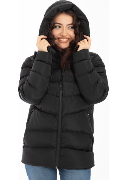 Spor Kadın Kapüşonlu Polarlı Kürklü Su Geçirmez Rüzgara Dayanıklı Şişme Mont Kaban Parka fiyatları