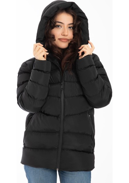 Spor Kadın Kapüşonlu Polarlı Kürklü Su Geçirmez Rüzgara Dayanıklı Şişme Mont Kaban Parka fırsatları