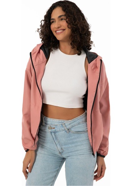 Kadın Su Yeşili Kapüşonlu Su ve Rüzgar Geçirmez Cepli Astarlı Oversize Mevsimlik Yağmurluk indirimleri