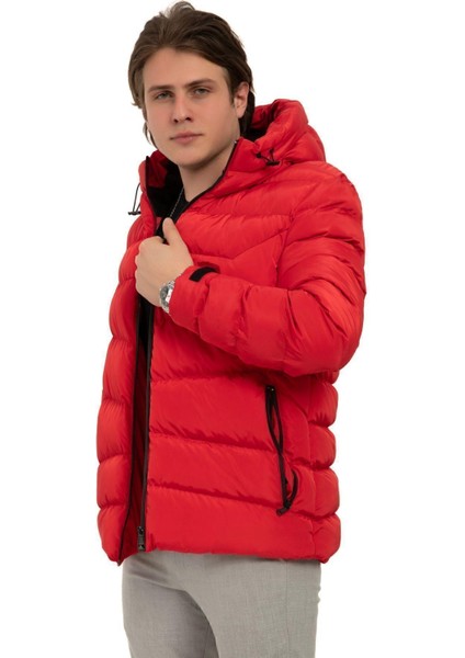 Erkek Kapüşonlu Polarlı Kürklü Su Geçirmez Rüzgara Dayanıklı Şişme Mont Kaban Parka