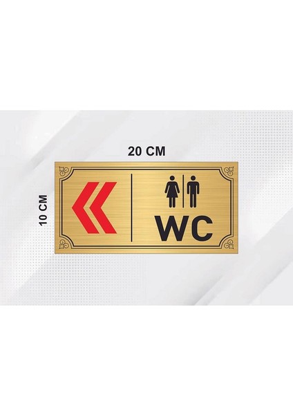 Wc Yazılı Sola Ok Işaretli 10CM x 20 cm Gold Metal Levha fiyatları