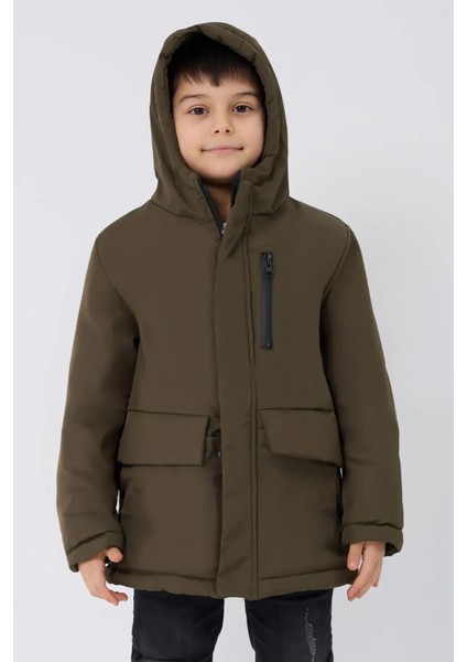 Spor Erkek Çocuk Kürklü Su ve Rüzgar Geçirmez Kapüşonlu 3 Cep Kışlık Mont & Kaban & Parka