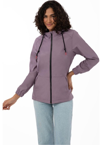 Kadın Astarlı Su Geçirmez ve Rüzgara Dayanıklı Kapüşonlu Iç Cepli Mevsimlik Yağmurluk