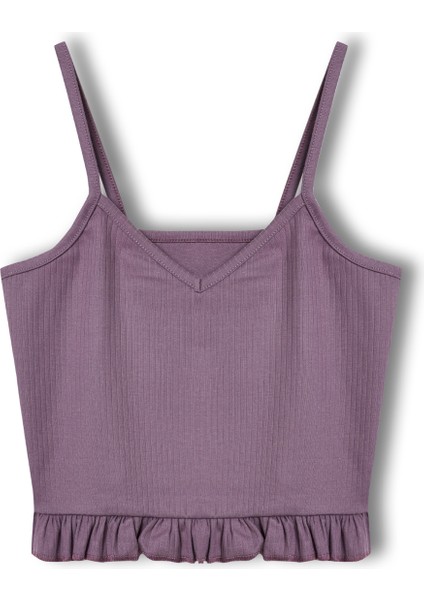 Pamuklu Iğne Çıkarmalı Ince Askılı Crop Atlet Paçası Fırfırlı Şort Kadın Pijama Takımı
