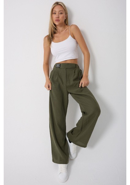 Kadın Yüksek Belli Cırtlı Palazzo Pantolon