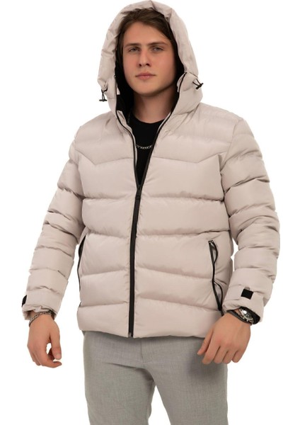 Erkek Kapüşonlu Polarlı Kürklü Su Geçirmez Rüzgara Dayanıklı Şişme Mont Kaban Parka