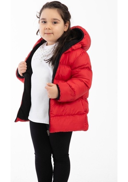 Spor Kız Çocuk Polarlı Kapüşonlu Su Geçirmez Rüzgara Dayanıklı Şişme Kışlık Mont & Kaban