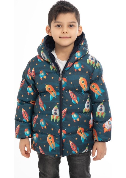 Spor Erkek Çocuk Polarlı Kapüşonlu Roket Desenli Kışlık Şişme Mont & Kaban & Parka fiyatları
