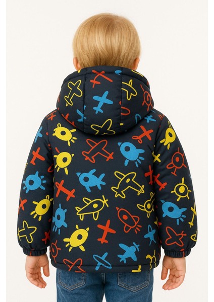 Erkek Çocuk Polarlı Kapüşonlu Helikopter Desenli Kışlık Şişme Mont & Kaban & Parka fiyatları
