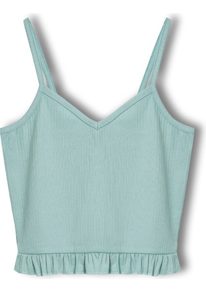 Pamuklu Iğne Çıkarmalı Ince Askılı Crop Atlet Paçası Fırfırlı Şort Kadın Pijama Takımı fırsatları