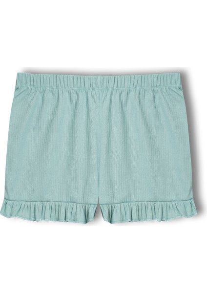 Pamuklu Iğne Çıkarmalı Ince Askılı Crop Atlet Paçası Fırfırlı Şort Kadın Pijama Takımı indirimleri