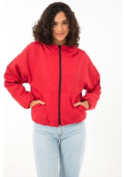 Kadın Su Yeşili Kapüşonlu Su ve Rüzgar Geçirmez Cepli Astarlı Oversize Mevsimlik Yağmurluk