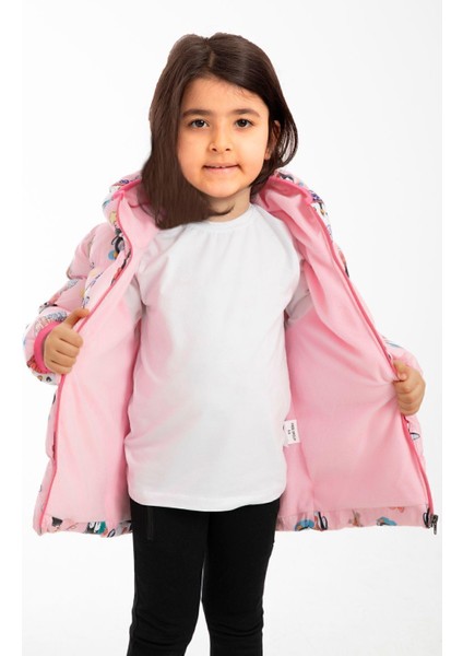 Kız Çocuk Polarlı Kapüşonlu Penguen Şeker Desenli Kışlık Şişme Mont & Kaban & Parka fırsatları