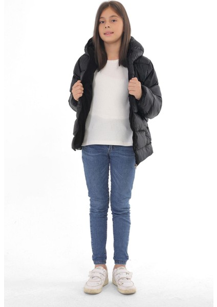 Spor Kız Çocuk Polarlı Kapüşonlu Su Geçirmez Rüzgara Dayanıklı Cepli Şişme Kışlık Mont modelleri