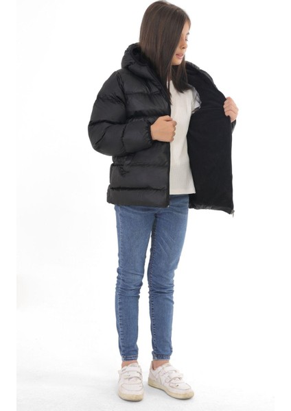 Spor Kız Çocuk Polarlı Kapüşonlu Su Geçirmez Rüzgara Dayanıklı Cepli Şişme Kışlık Mont fırsatları