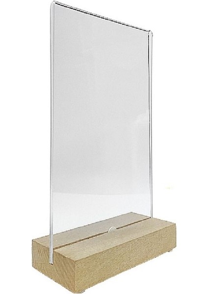Ahşap Tabanlı Pleksi Etiketlik - A/6 (15*10,5 Cm) (Pakette 10 Adet)