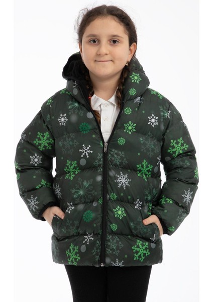 Spor Kız Çocuk Dijital Desen Polar Su ve Rüzgar Geçirmez Kapüşonlu Şişme Kışlık Mont fiyatları