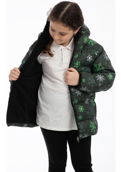 Spor Kız Çocuk Dijital Desen Polar Su ve Rüzgar Geçirmez Kapüşonlu Şişme Kışlık Mont modelleri