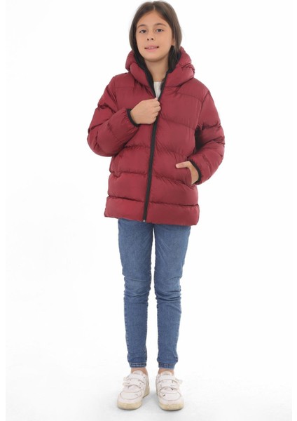 Spor Kız Çocuk Polarlı Kapüşonlu Su Geçirmez Rüzgara Dayanıklı Cepli Şişme Kışlık Mont fiyatları