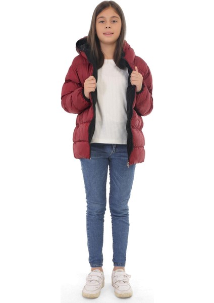 Spor Kız Çocuk Polarlı Kapüşonlu Su Geçirmez Rüzgara Dayanıklı Cepli Şişme Kışlık Mont modelleri