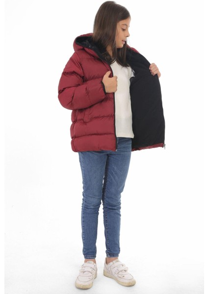 Spor Kız Çocuk Polarlı Kapüşonlu Su Geçirmez Rüzgara Dayanıklı Cepli Şişme Kışlık Mont fırsatları